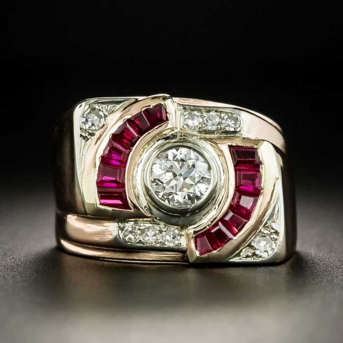 Retro Rose Gold, Diamond And Ruby Ring, 45% OFF