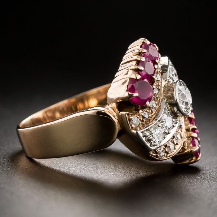 Macklowe Gallery | English Antique Ruby and Diamond Five Stone Ring —  MackloweGallery