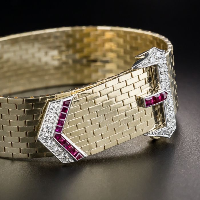 Retro Ruby and Diamond Belt Bracelet