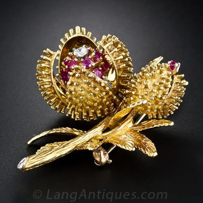 Vintage 20ct. Diamond Flower Brooch by Winston