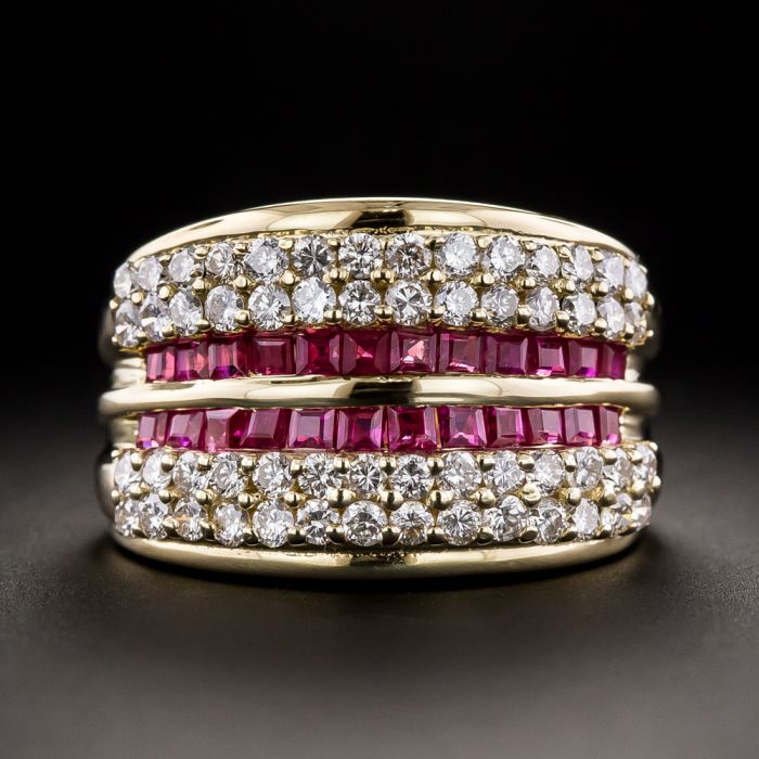 14KWG Vintage Ruby and Diamond Wide Band