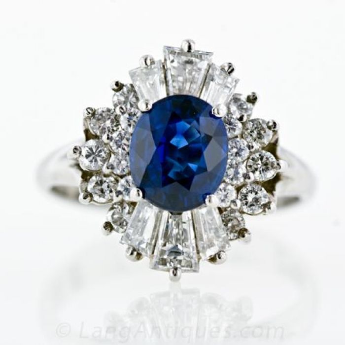 Reparation mulig Bløde Vag Sapphire Diamond Ballerina Ring in Platinum