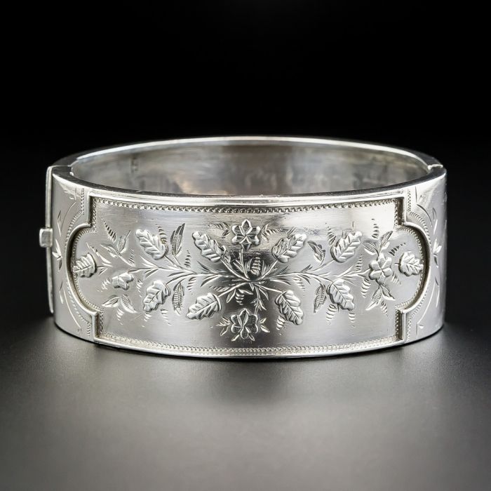 Sterling Silver English Victorian Wide Bangle Bracelet