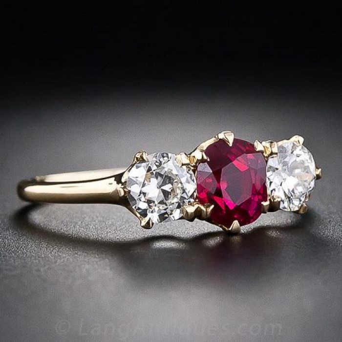 Antique 10k Yellow Gold & Ruby Colored Glass Paste Ring - Sindur Style