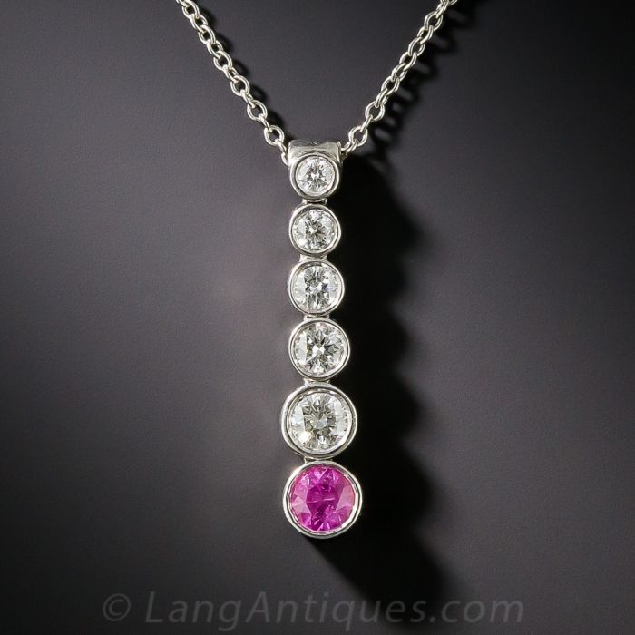 18ct White Gold Rub Set Round Cut Pink Sapphire and Diamond Necklace –  Mallory