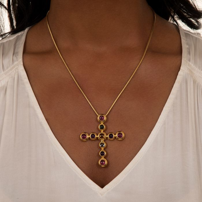 Tiffany & Co 18K Gold Signature X Cross Pendant Beaded Chain Necklace 18  Inches | eBay