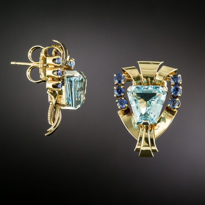 Tiffany & Co. Retro Aquamarine and Sapphire Earrings