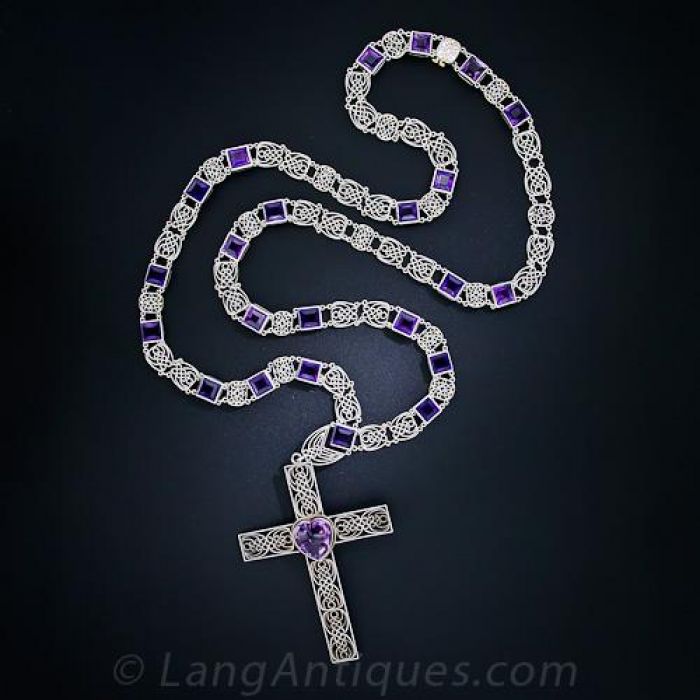 Tiffany & Co Antique Nouveau Pendant Necklace Platinum Diamonds Amethy –  Brenda Ginsberg Antique Jewelry