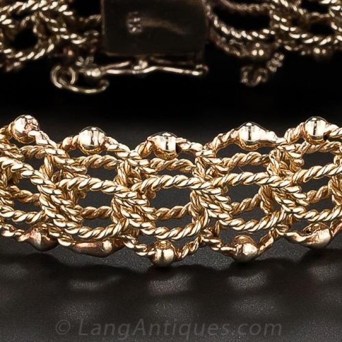 14K YG Rope Twist Bracelet with Pearls Unique Well Made Vintage