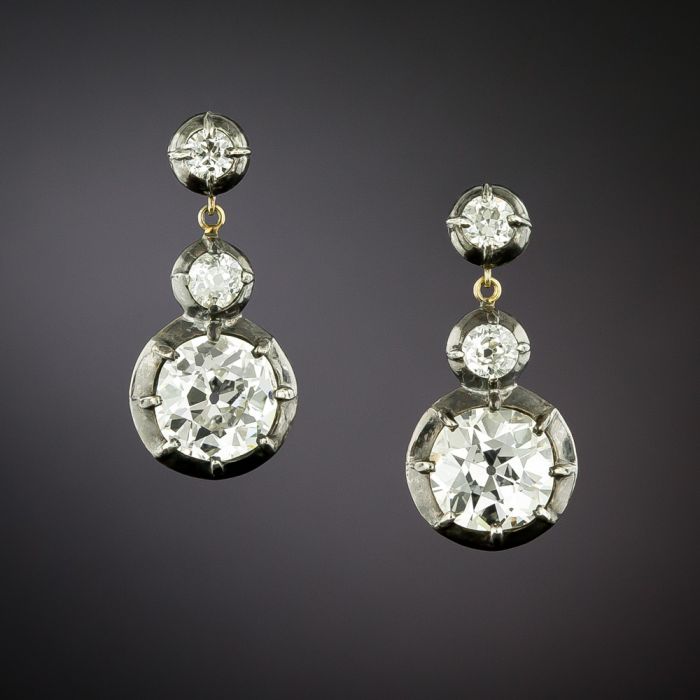 Victorian 5.39 Carat Total Weight European Cut Diamond Earrings