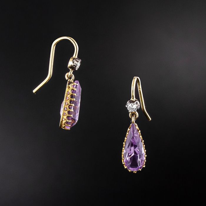 Passiflora Earrings - purple amethyst gemstone drop earrings – Foamy Wader