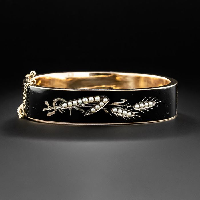 Victorian Black Enamel and Seed Pearl Bracelet