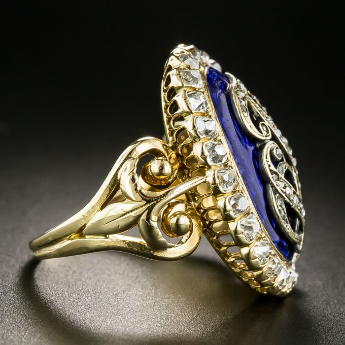French 18k Enamel 19thc Diamond Ring – Gem Set Love