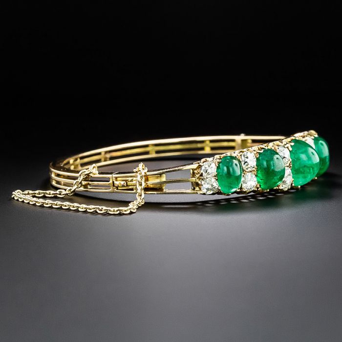 Victorian Cabochon Emerald And Diamond Bangle Bracelet