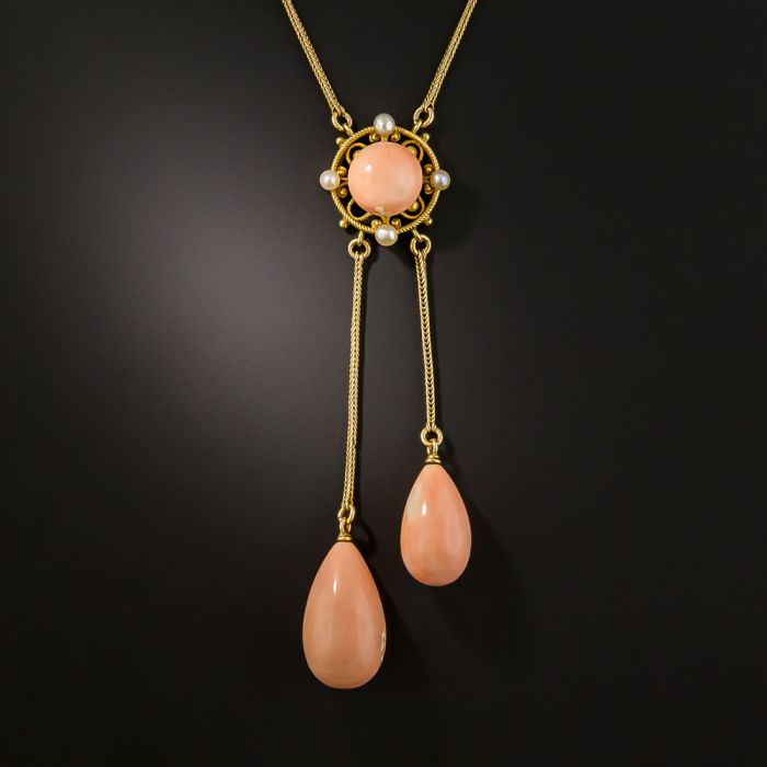 Victorian Coral and Pearl Negligee Necklace