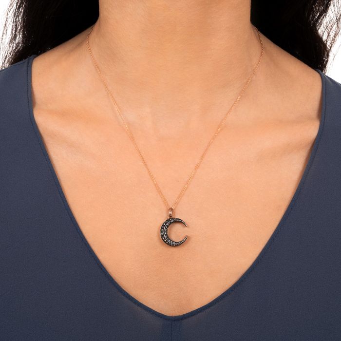 14k Gold & Diamond Crescent Moon Necklace | Uncommon Goods