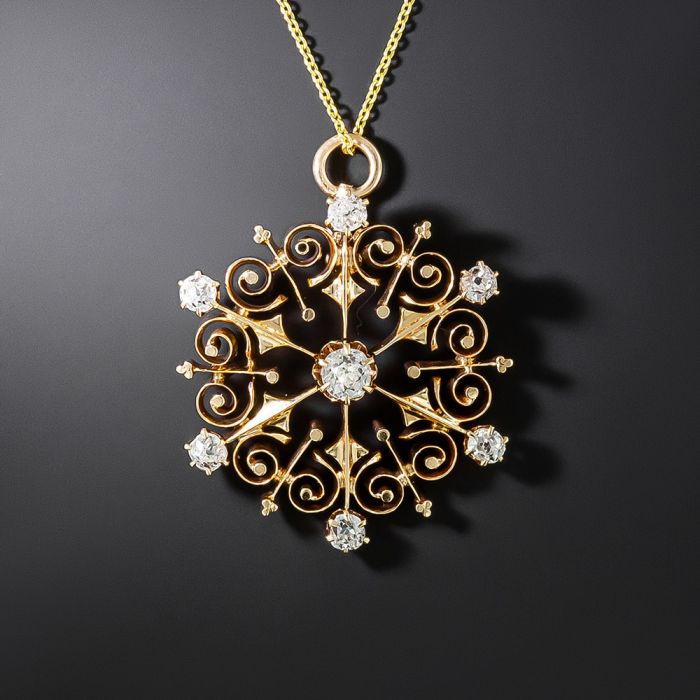 14k Baguette and Round Diamond Snowflake Necklace – FERKOS FJ