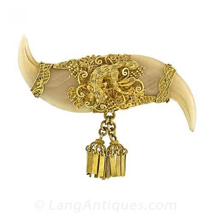 Victorian Double Tiger-Claw Filigree Brooch