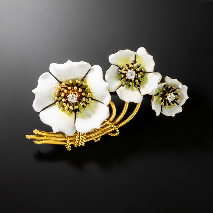 White Flower Brooch Gold
