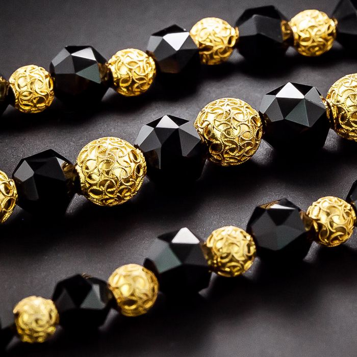 Onyx and sales gold bead necklace