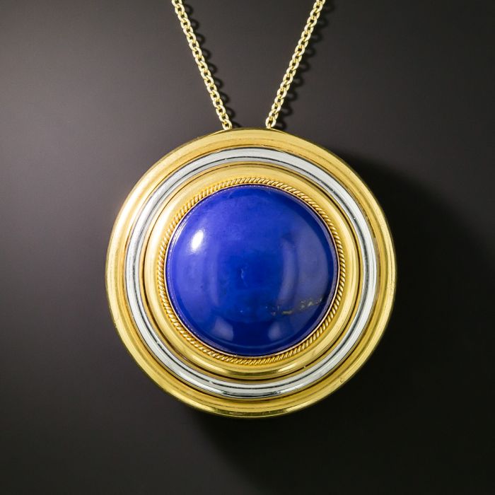 Victorian Large Lapis Two Tone Locket Back Brooch Pendant