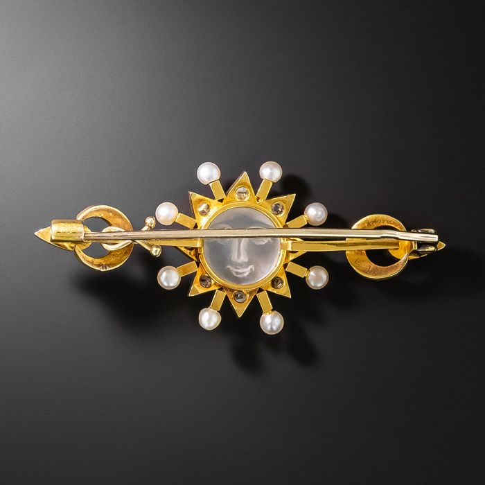Victorian Moonstone and Pearl Celestial Brooch Netherlands