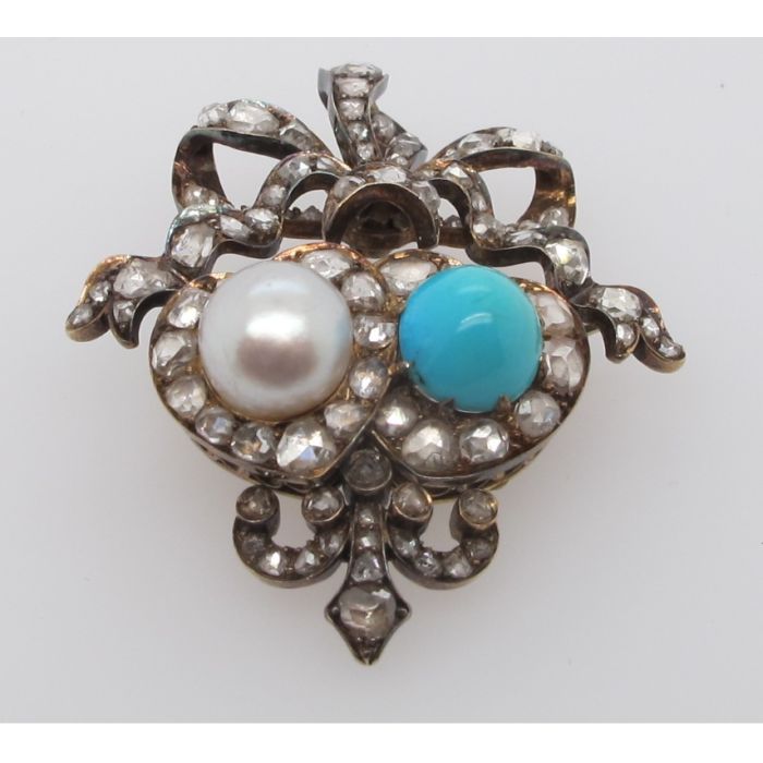 Victorian Gold Turquoise and Pearl brooch