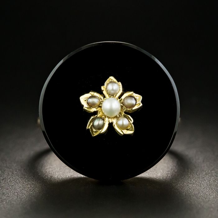 Onyx and online pearl ring