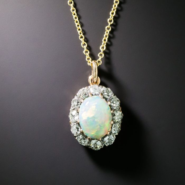 Victorian Opal and Diamond Halo Pendant