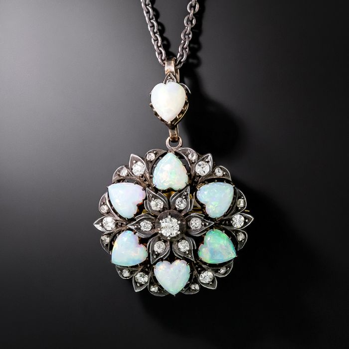 Antique opal and diamond necklace sales