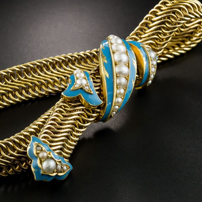 Victorian Pearl and Enamel Slide Bracelet