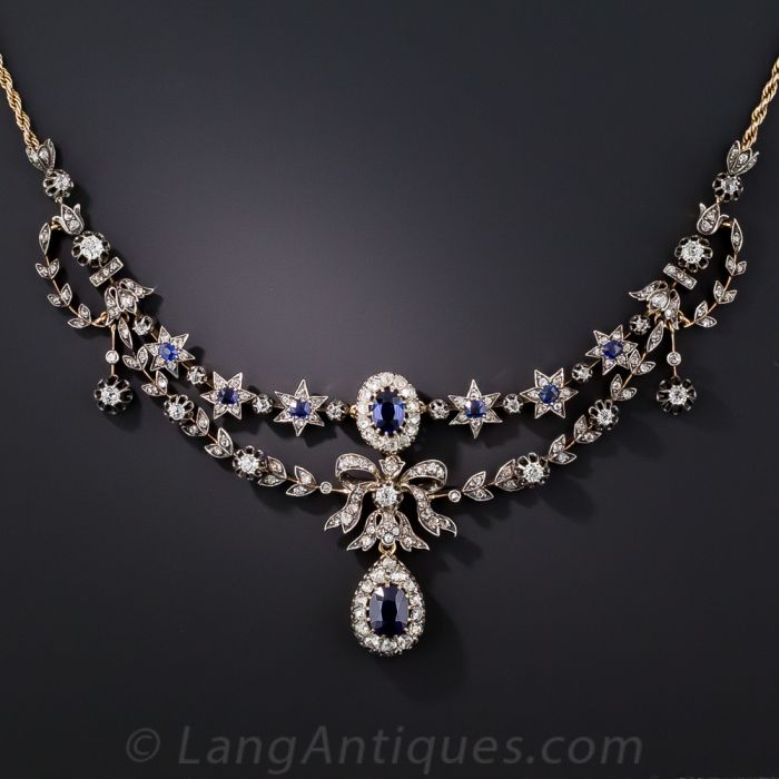 Sapphire & Diamond Vintage Cross Necklace