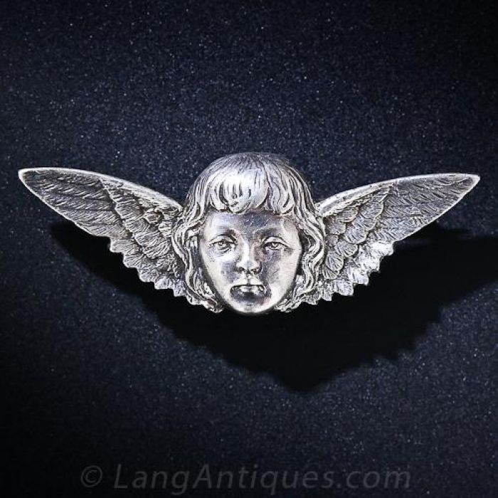 Victorian Silver Angel Pin