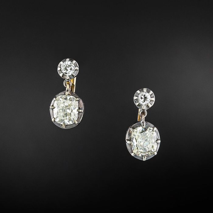 Victorian Style 2.79 Carat Total Weight Diamond Dangle Earrings