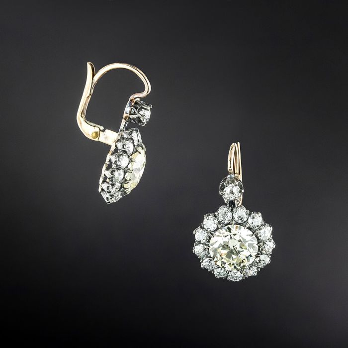 Victorian Style 6.56 Carat Diamond Drop Earrings GIA