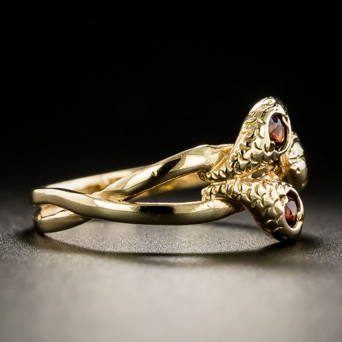 Victorian Triple Head Garnet Snake Ring