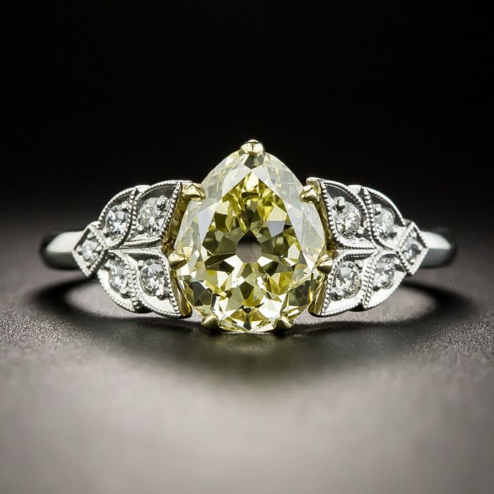 Vintage 1.70 Carat Natural Fancy Yellow Antique Pear Shape