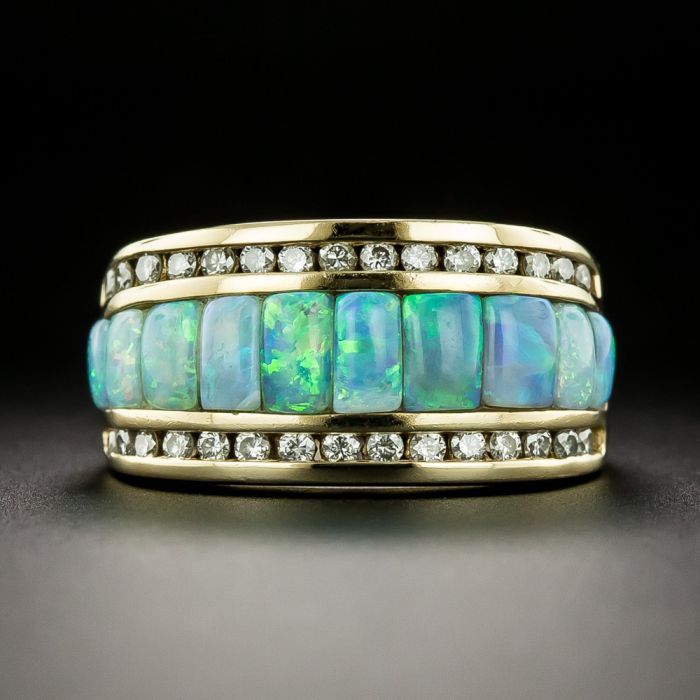 Vintage 1990 Opal Inlay and Diamond Ring by Kabana