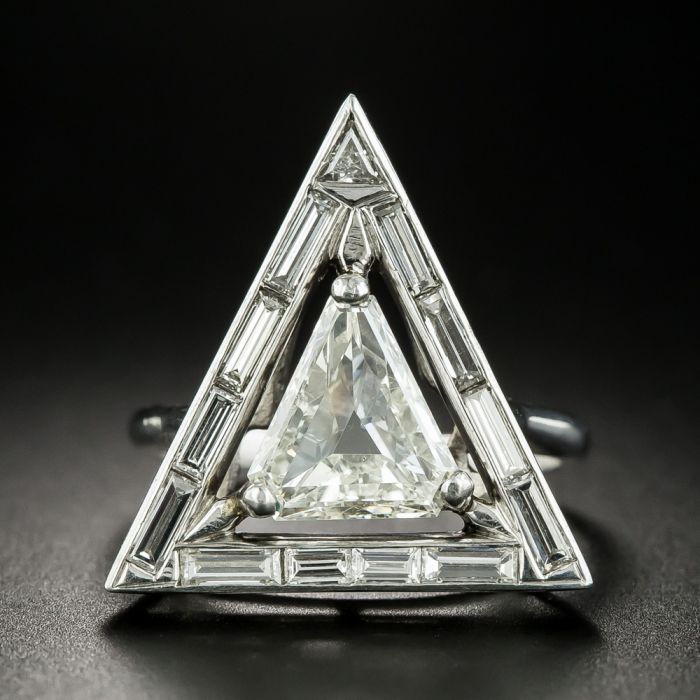 Vintage 2.17 Carat Triangular Step Cut Diamond Ring GIA L SI2