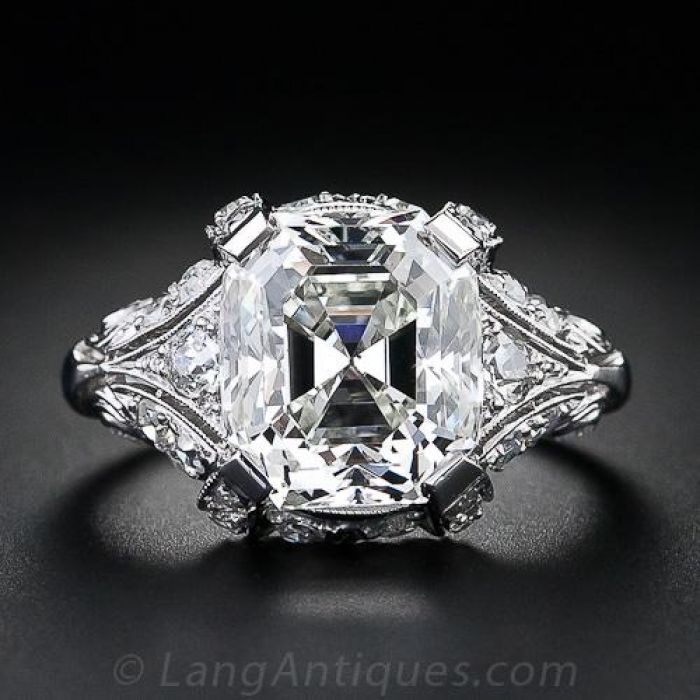 Art Deco 3.20 Ctw Bezel Asscher Diamond Vintage Engagement Ring 14K White  Gold Plated – BrideStarCo
