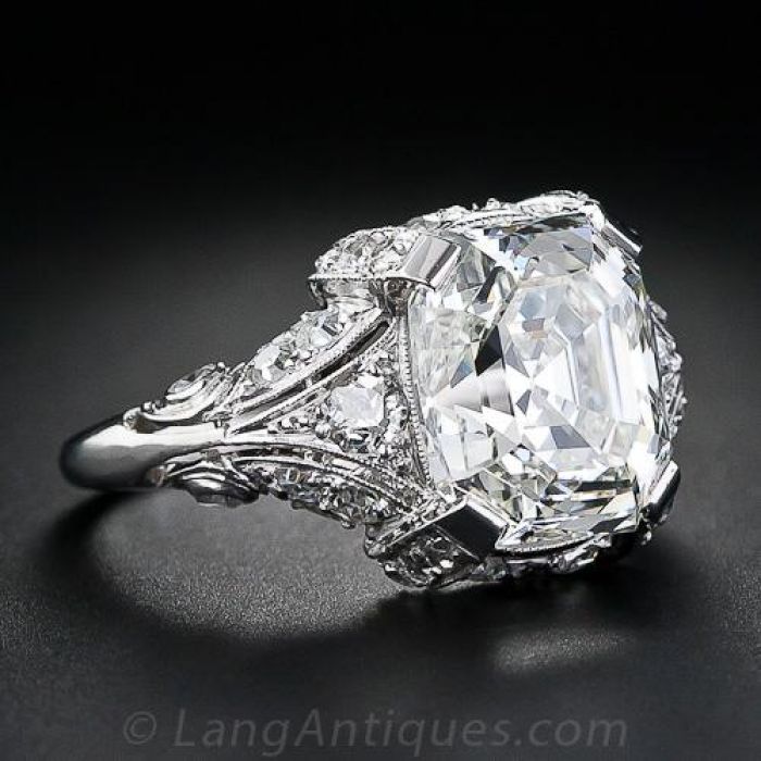Half Bezel Solitaire Engagement Ring With Asscher Cut Diamond - GOODSTONE