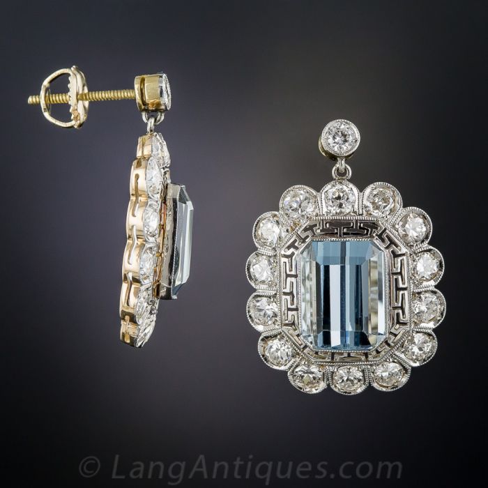 Vintage Aquamarine and Diamond Earrings