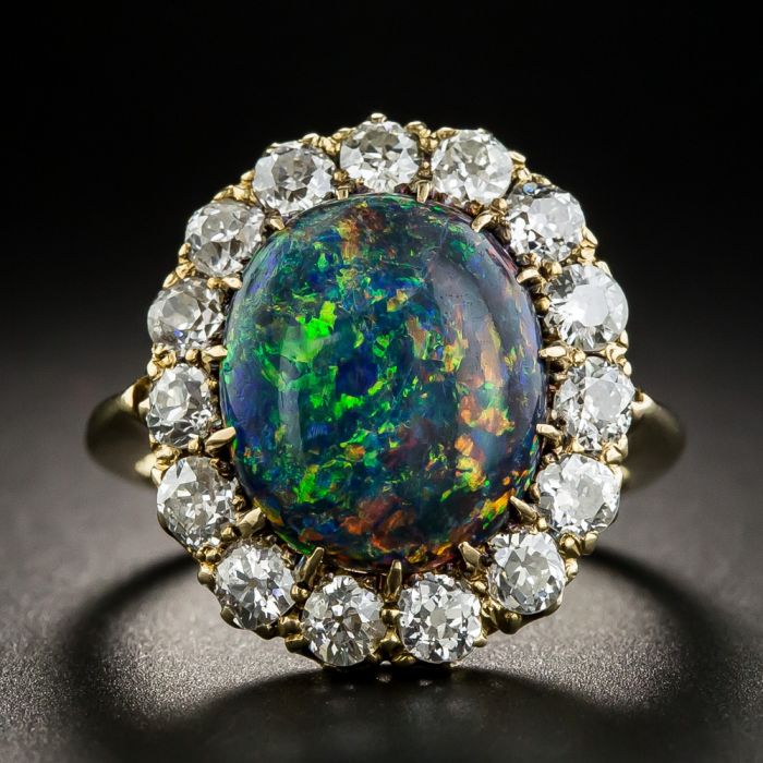 Antique Art Deco Platinum Black Opal Diamond Statement Ring – The Antique  Parlour