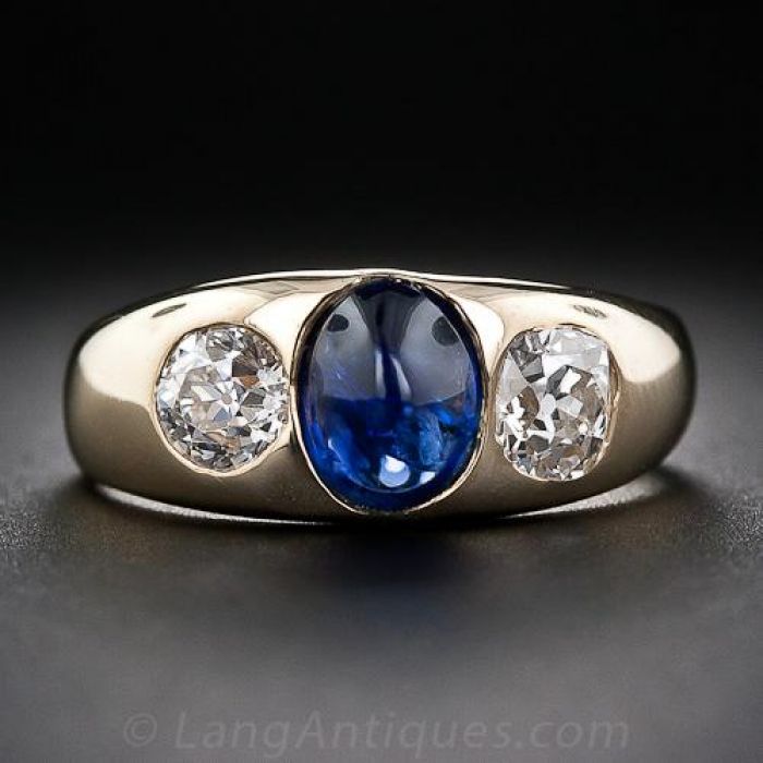 Womens Cabochon Blue Sapphire Diamond Ring 18K White Gold 9.58 ct