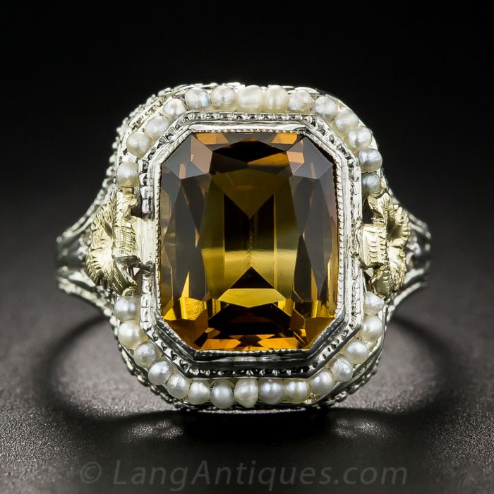 Vintage Citrine and Seed Pearl Ring