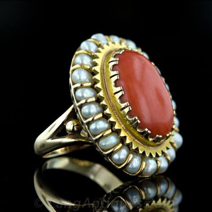 Coral and top pearl ring