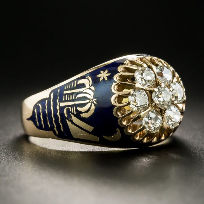 Buy Gold Diamond Ring. Vintage 18k Yellow Gold Cobalt Blue Enamel Diamond  Trilogy Ring. Large Finger Size. Online in India - Etsy