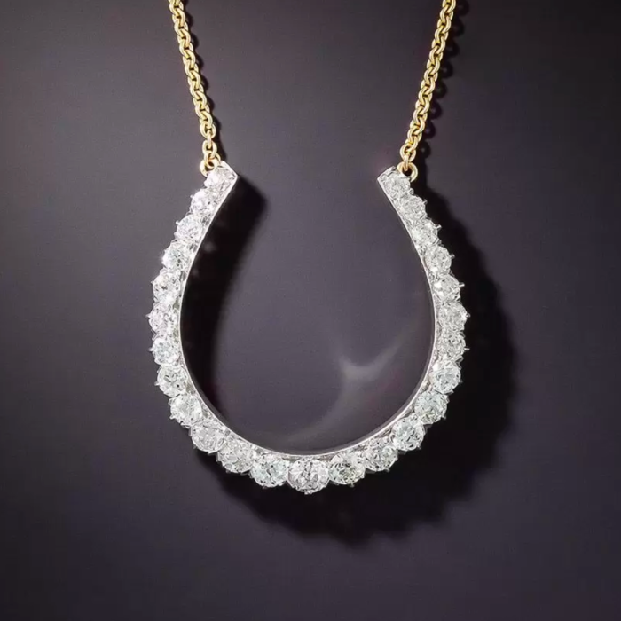 14k White Gold Diamond Horseshoe Necklace
