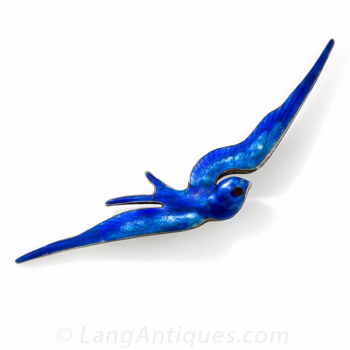 Vintage English Sterling and Enamel Bird Pin