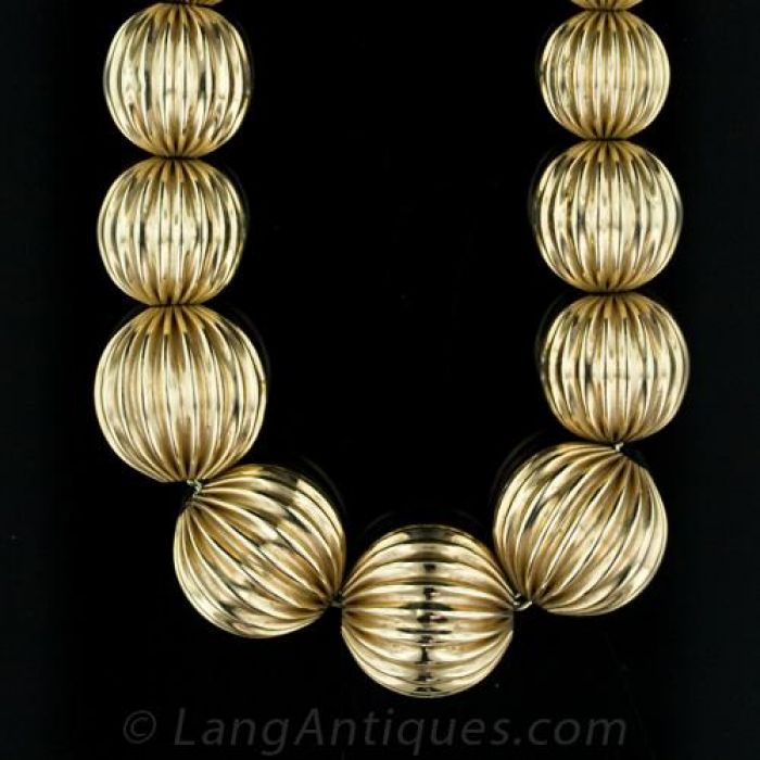 Vintage Fluted Gold Bead Necklace